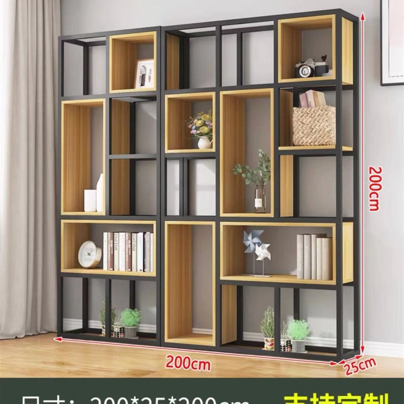 铁艺书架落地客厅餐厅钢木多层隔断展示架花架博古架办公室置物架