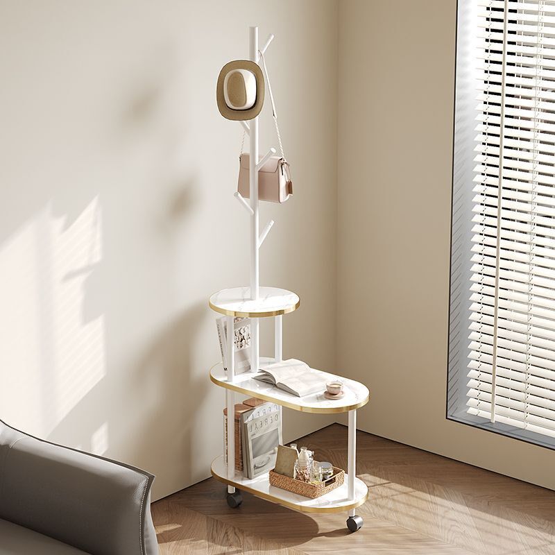 实木衣帽架带脏衣篮落地立式卧室家用可移动带轮置物架一体床头柜