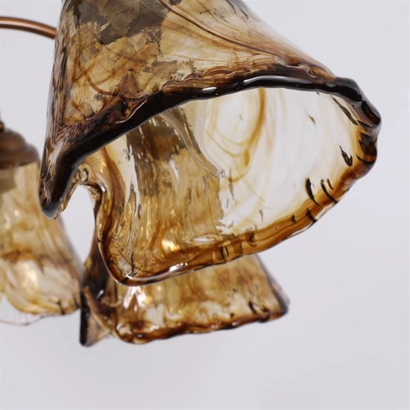 美式全铜轻奢客厅吊灯法式田园复古茶色玻璃别墅卧室餐厅护眼灯具