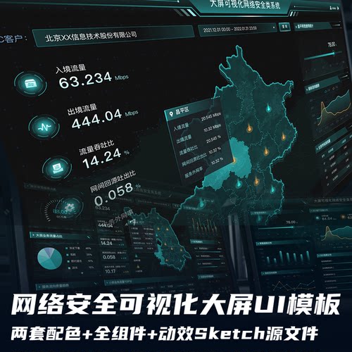 网络安全态势可视化大屏两套Sketch分层三百余款UI组件素材源文件