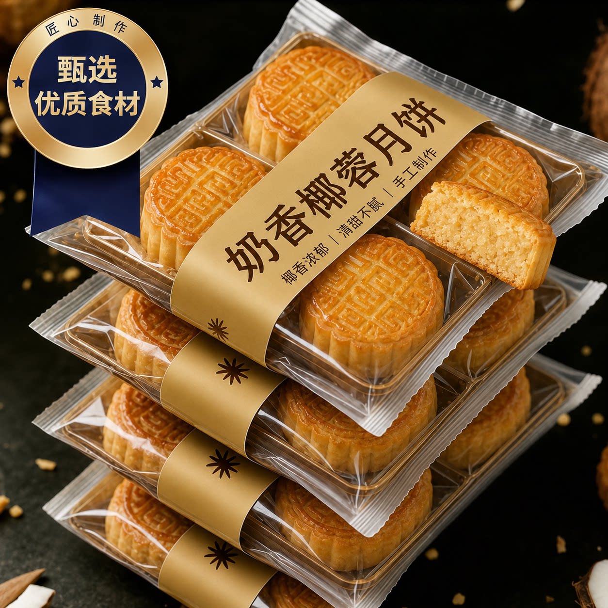 椰蓉月饼奶香椰蓉小月饼下午茶点心上海糕点手工正宗清真月饼广式