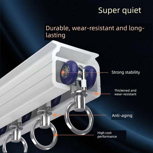 无声帘杆全套帘轨滑轨滑轮顶装侧装导轨帘杆单轨直轨滑轨