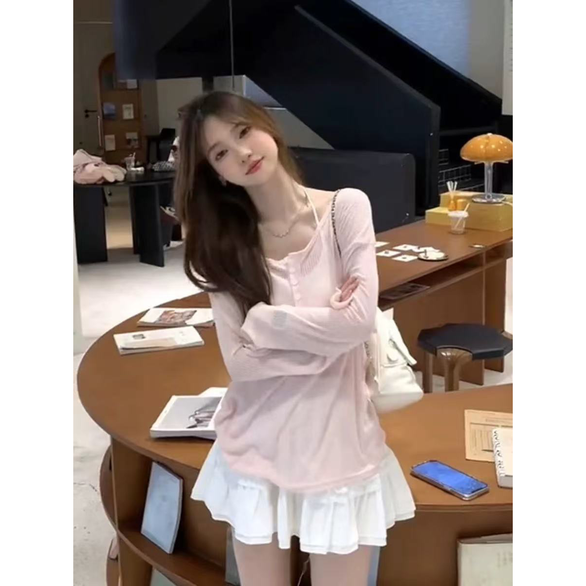 大sim小sim纯欲温柔风百搭气质上衣美背松紧花边甜美可爱蛋糕裙