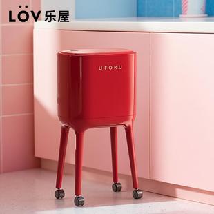 LOV乐屋轻奢长腿脚垃圾桶高脚高颜值厨房卫生桶大容量带轮可移动