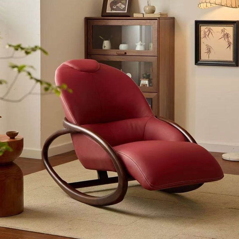 乌金客厅设计师摇摇休闲实木阳台躺椅单人真皮沙发椅高回弹面料