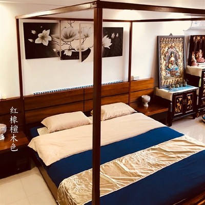 新中式美式橡木实木蚊帐架支架杆子木头架子床幔蚊帐杆床幔柱子