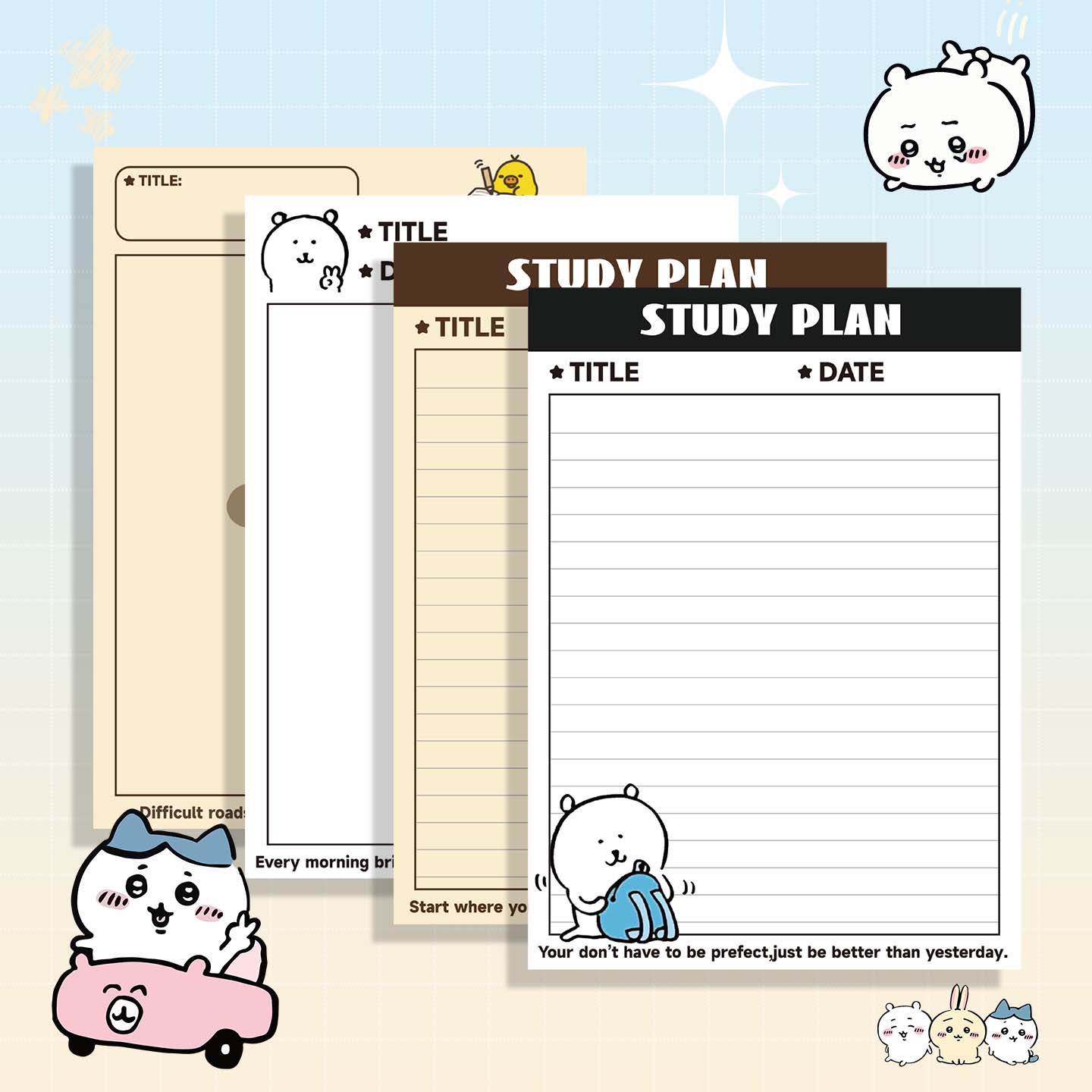 可爱风吉伊卡哇拍纸本学习计划笔记本学生记事本卡通动物封面