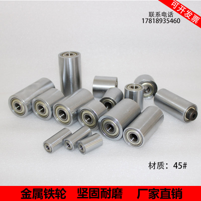 铁轮砂带机金属滚轮带双轴承无动力输送轨道轮平皮带传送压轮惰轮