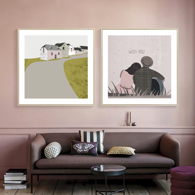 卧室装饰画床头温馨挂画客厅墙画餐厅轻奢艺术P抽象人物壁画正方图片