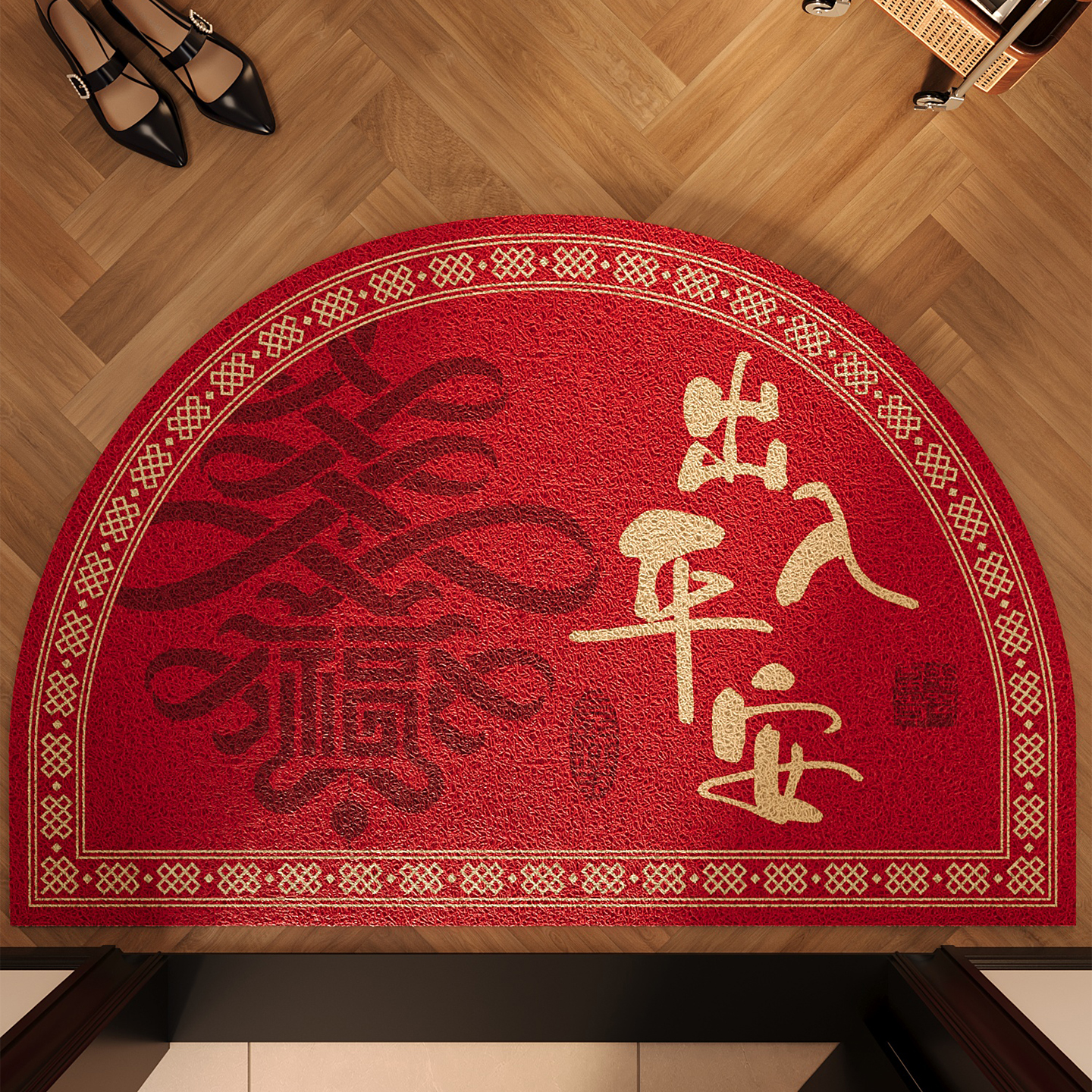 入户门地垫红色喜庆丝圈PVC防滑