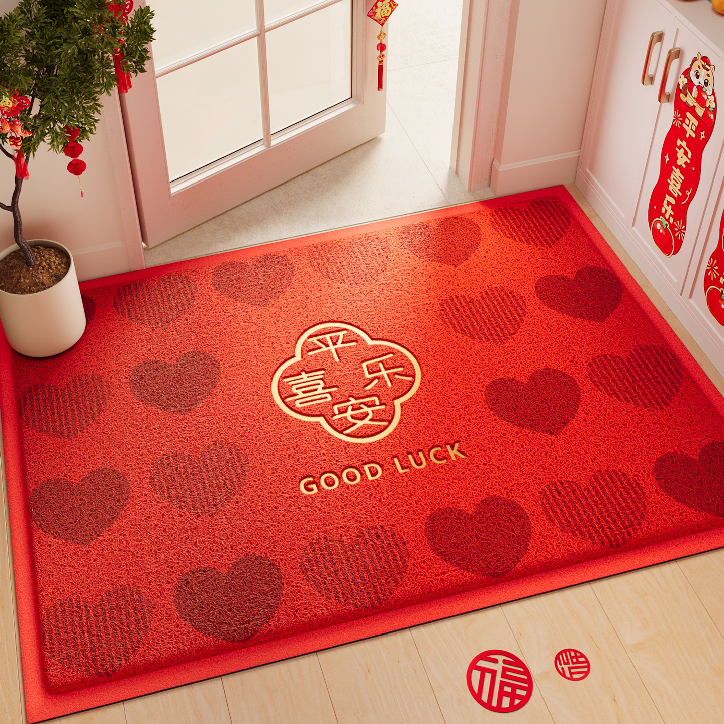 入户门地垫红色喜庆大门口防滑