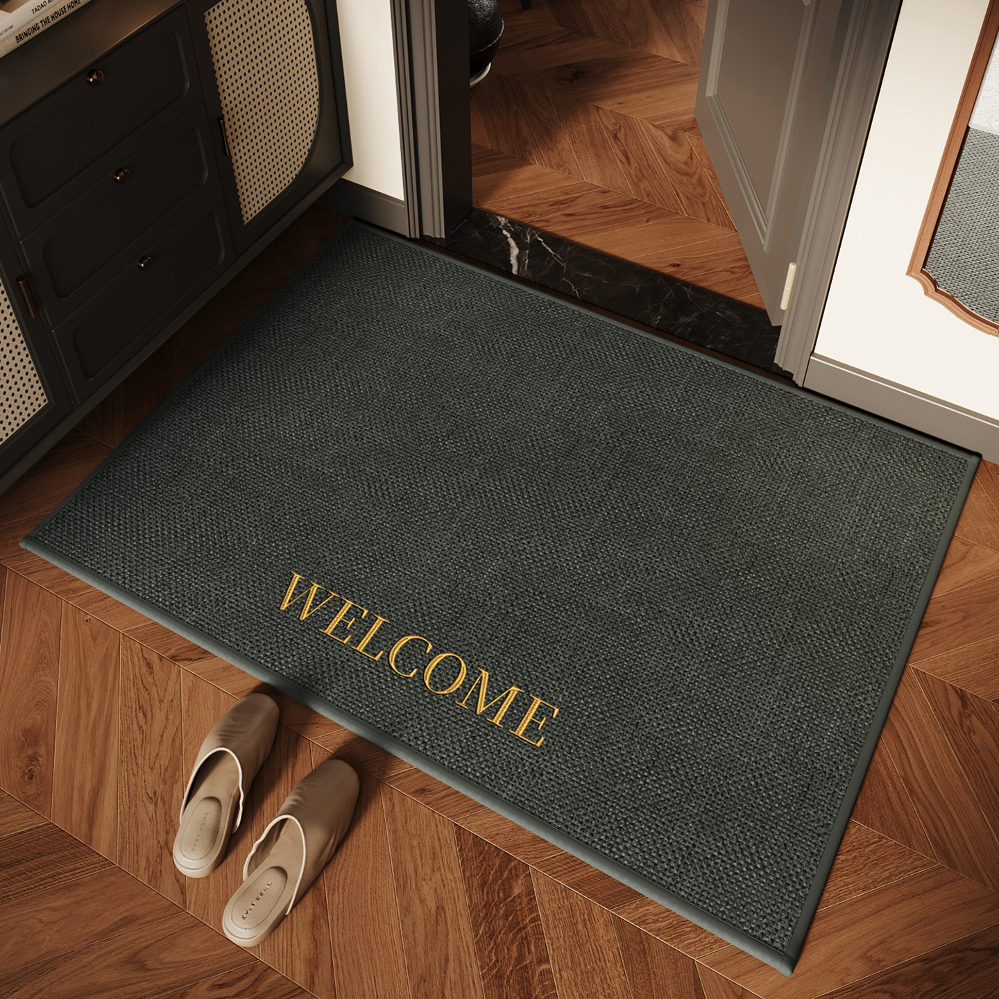 入户门地垫高级感刺绣防滑脚垫耐脏除尘免洗玄关地毯家用门垫定制