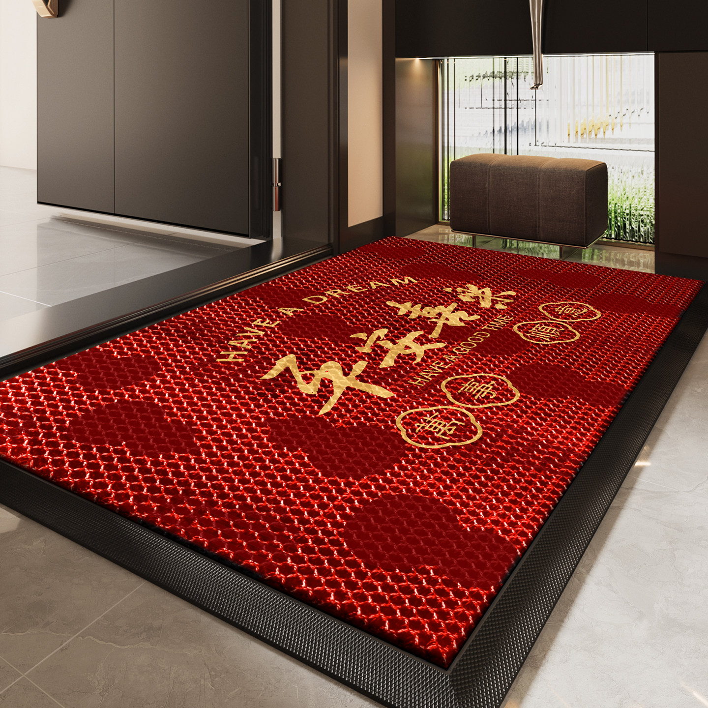 红色入户门地垫弹力王耐脏免打理防滑脚垫玄关高级感进门地毯门垫,居家布艺,入户地垫,淘宝优惠券,粉丝福利购,淘宝优惠卷