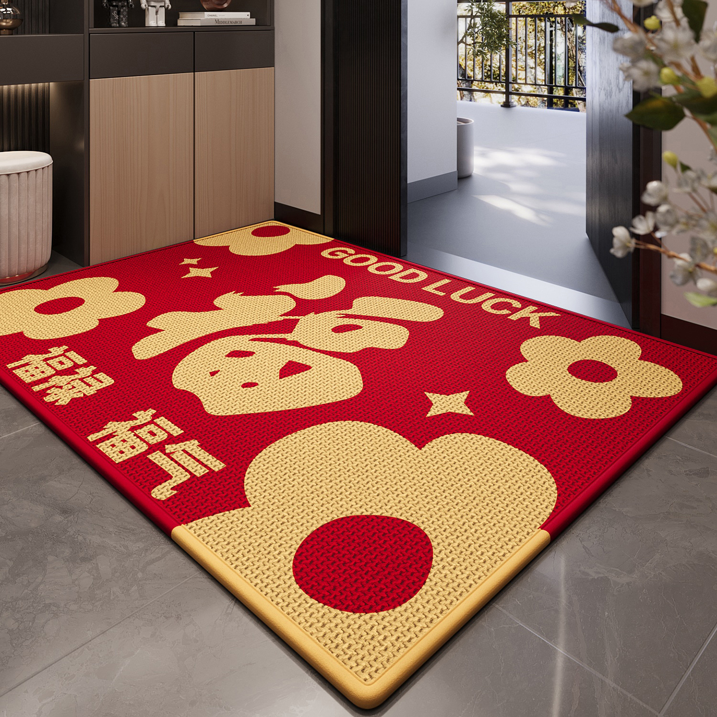 入户门地垫2025新款红色喜庆防滑脚垫耐脏除尘地毯大门口定制门垫