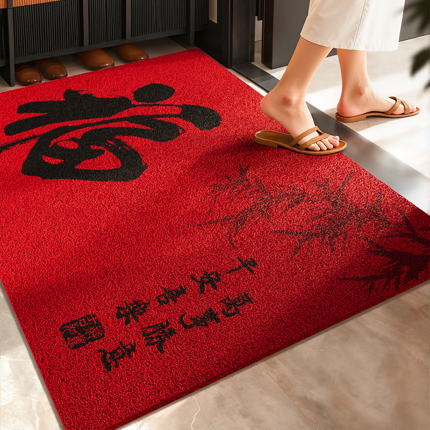 PVC喜庆防滑脚垫入户门地垫红色丝圈耐脏除尘免打理地毯定制门垫,居家布艺,入户地垫,淘宝优惠券,粉丝福利购,淘宝优惠卷