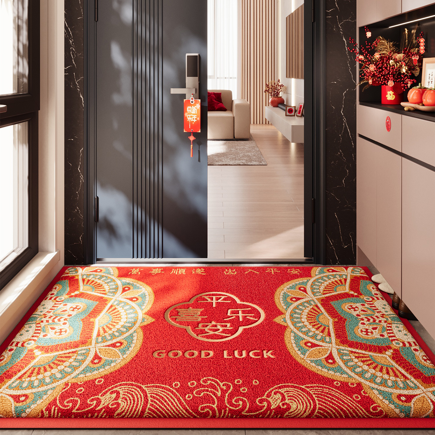 入户门地垫丝圈红色压花2025新款