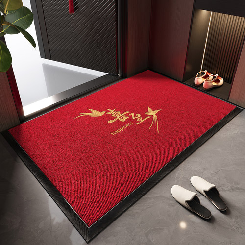 红色入户门地垫高端刺绣防滑脚垫耐脏除尘免打理地毯别墅豪宅门垫