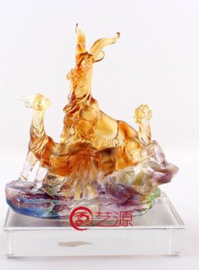三阳开泰琉璃羊摆件三羊开泰创意家居商务装饰品送客户朋友的礼物
