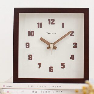 MJK日式 静音时钟餐厅创意摆件摆钟座钟 实木方形挂钟客厅简约时尚