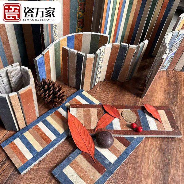 田园地中海复古门槛石瓷砖彩条厨卫腰线客厅阳台过门石地脚线配件