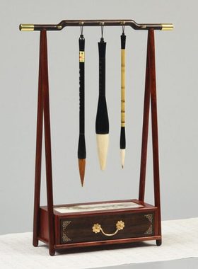 红木笔挂血檀云石带抽屉储物笔架文房四宝用品创意书房礼品教师节