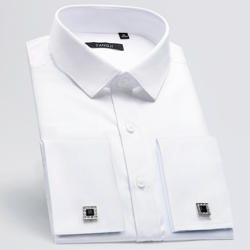 棠吉法式衬衫男长袖商务正装抗皱新郎结婚婚礼西装袖扣男士白衬衣