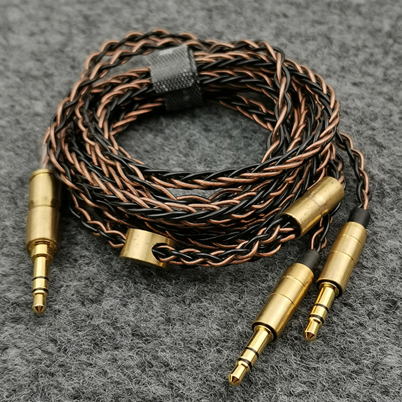 头戴式耳机升级线铜银八股混编一分二音频线双头3.5mm可拔双插头