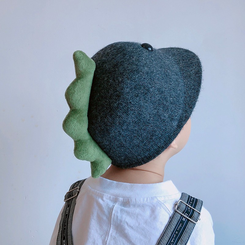 儿童帽子秋冬羊毛呢小礼帽男童可爱恐龙造型帽高档鸭舌宝宝帽子潮