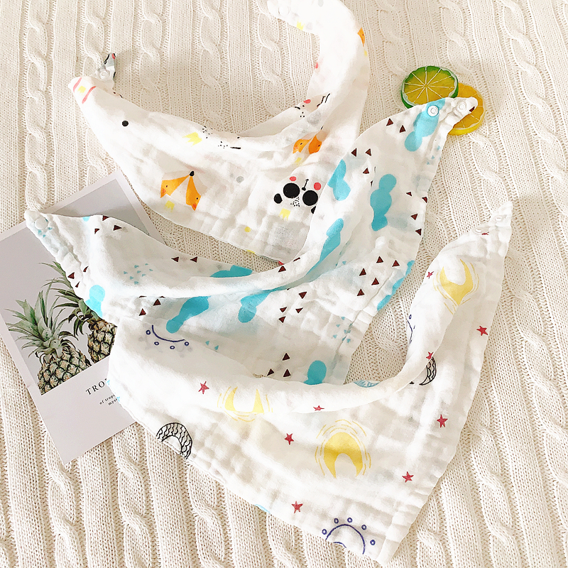 迪尼豆豆婴儿三角巾纯棉超柔软新生儿围嘴宝宝纱布口水巾夏季薄款