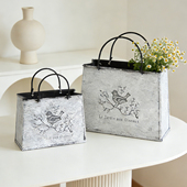 复古铁艺鸟纹花盆客厅阳台家居桌面装 饰摆件田园风绿植手提小花器