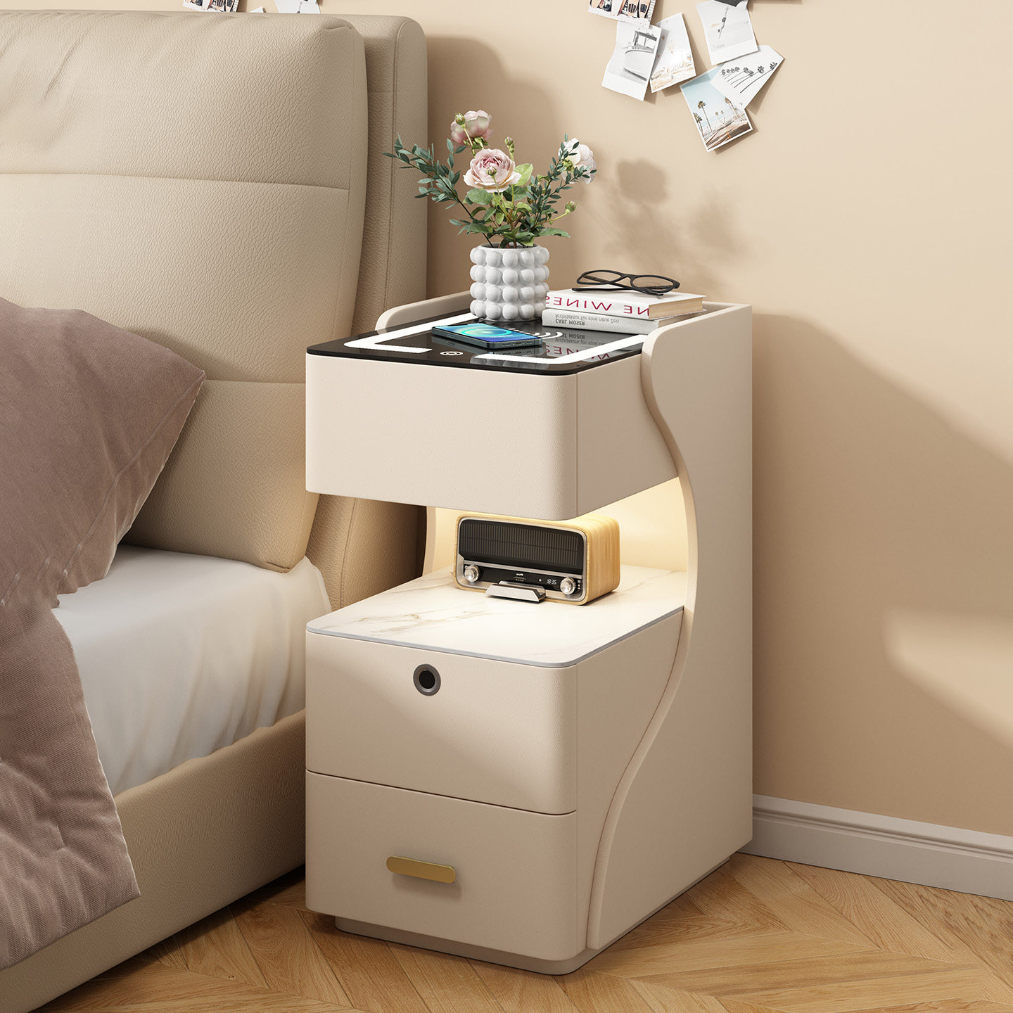 智能小型床头柜超窄轻奢高级感卧室储物收纳实木多功能落地床边柜,住宅家具,床头柜,淘宝优惠券,粉丝福利购,淘宝优惠卷