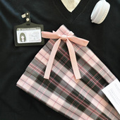 原创JK制服 秋冬黑粉格裙甜酷辣妹学生日系学院风半身裙 粉雾海