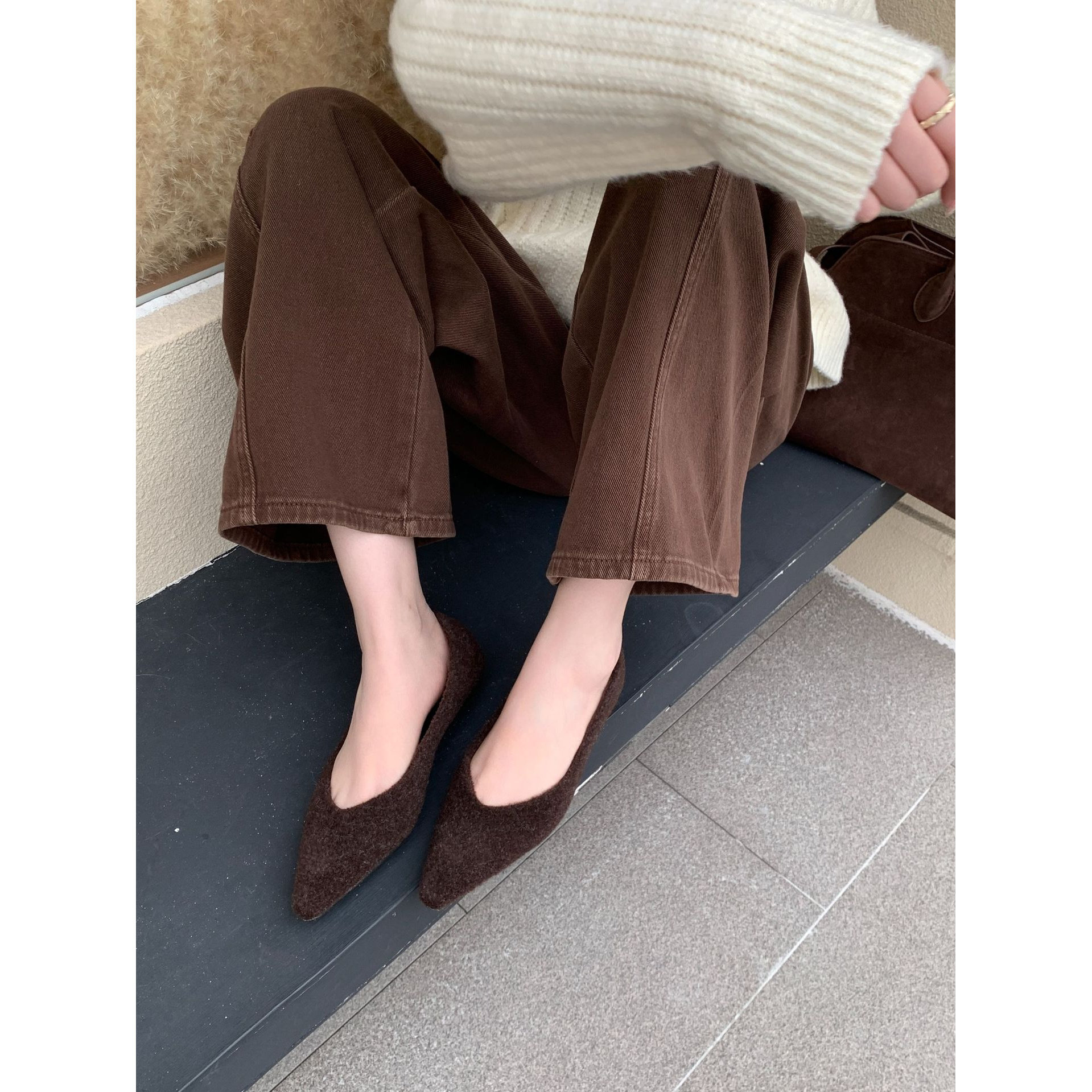 系低跟百搭加绒豆豆鞋单鞋女鞋子