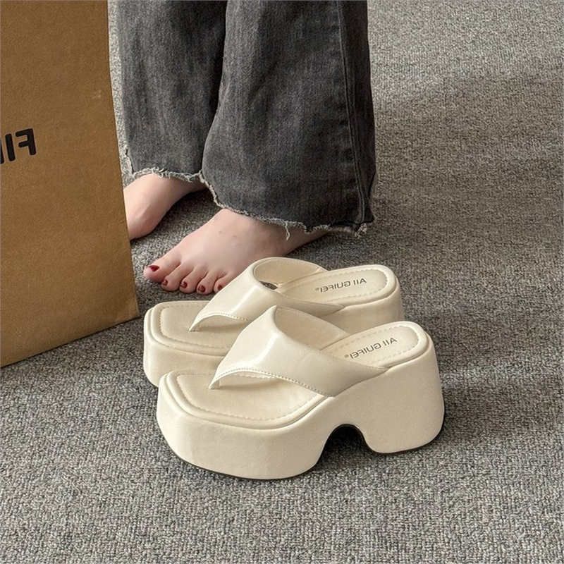 沙滩复古厚底新款凉鞋高跟夹脚海边女鞋拖鞋人字拖松糕底中跟35cm