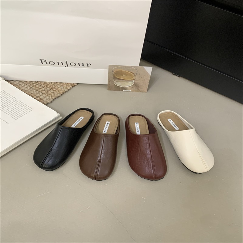 法式温柔粗跟包头半拖鞋2025秋季