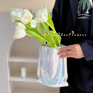 饰摆件 周周家轻奢风电镀银色花瓶网红高级感插花器创意客厅餐桌装