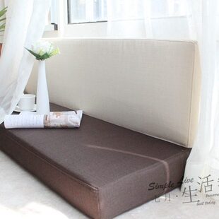 加厚飘窗垫靠背卡餐厅海绵垫带窗台垫订做 纯色垫亚麻沙发垫原色