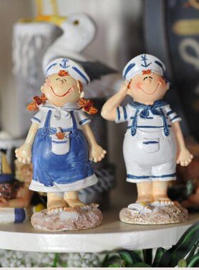 家居搁板光摆设创意树脂装饰品情侣 摆件风娃娃海军脚地中海