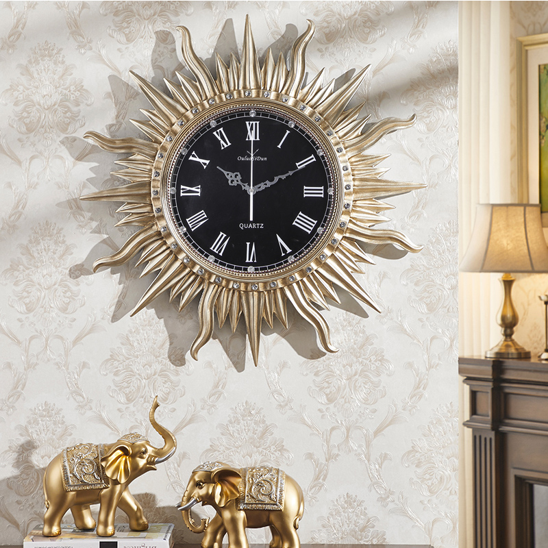 欧式奢华现代壁钟太m阳艺术造型大挂钟客厅家用壁挂钟表静音石英