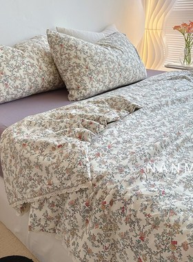 赫拉小姐a复古温柔紫色碎花全棉针织棉夏凉被软糯夏天空调被可机