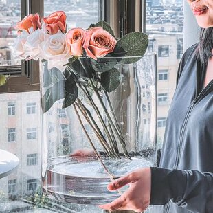 敞口醒口透明大号大型特大号花桶玻璃花瓶大口径宽口超大广水培