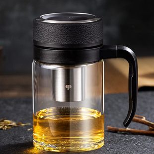 有手柄带过滤网泡茶杯子送礼透明随手水杯 万象单层玻璃杯家用男士