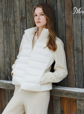 Mountlis蒙缇【吴xin同款】鹅绒服羊毛针织拼接鹅绒服短羽绒外套