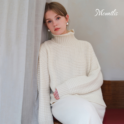 Mountlis高领翻花元宝针套衫