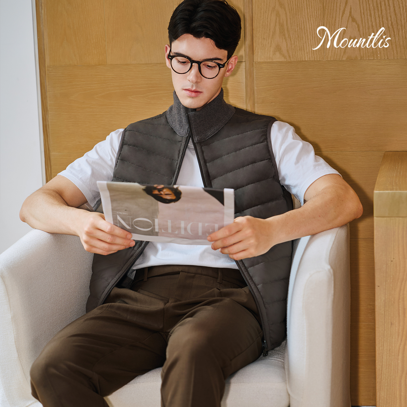 Mountlis蒙缇绵羊毛鹅绒服拼接羽绒外套男双色双面穿无袖羽绒马甲
