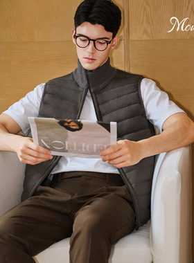 Mountlis蒙缇绵羊毛鹅绒服拼接羽绒外套男双色双面穿无袖羽绒马甲