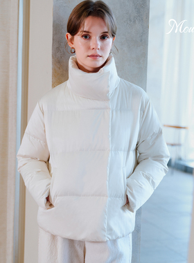 Mountlis蒙缇鹅绒服女高密科技缎面梭织轻奢感白色加厚鹅绒服外套
