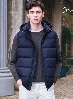 Mountlis蒙缇 羊毛鹅绒服连帽羽绒服男冬季加厚无袖马甲羽绒外套