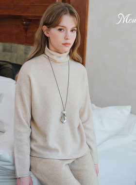 Mountlis蒙缇美利奴羊毛山羊绒无缝一体针织上衣内搭堆堆领羊绒衫