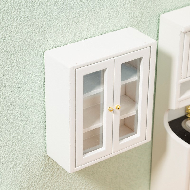 1:12娃娃屋微缩透明玻璃门吊柜墙壁柜阳台柜浴室储物柜厨房橱柜